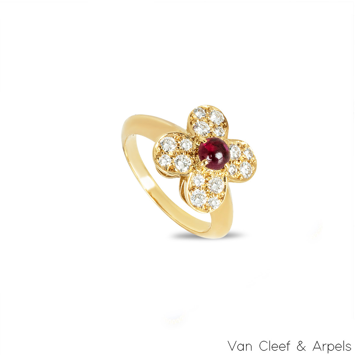 Van Cleef & Arpels Yellow Gold Ruby & Diamond Trefle Ring Van Cleef & Arpels Yellow Gold Ruby & Diamond Trefle Ring